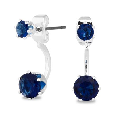 Blue crystal silver front and back earring